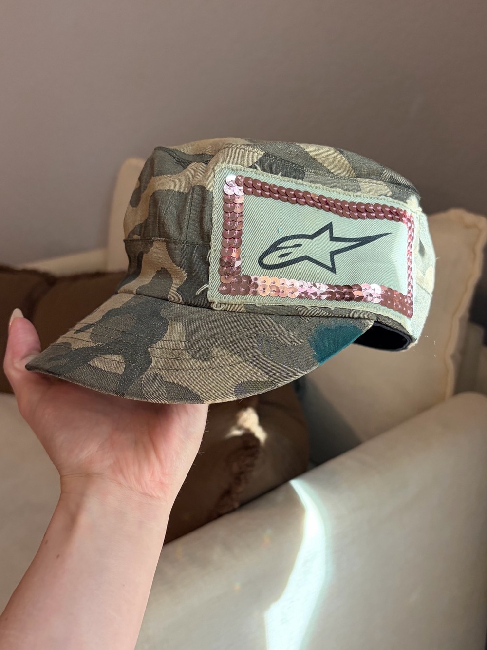 Vintage Camo  Cap with Sequin Logo Patch